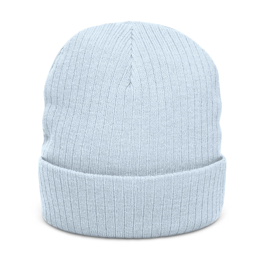 Embroidered ‘Stay Winning’ Ribbed Beanie – Black Knit Cuffed Hat