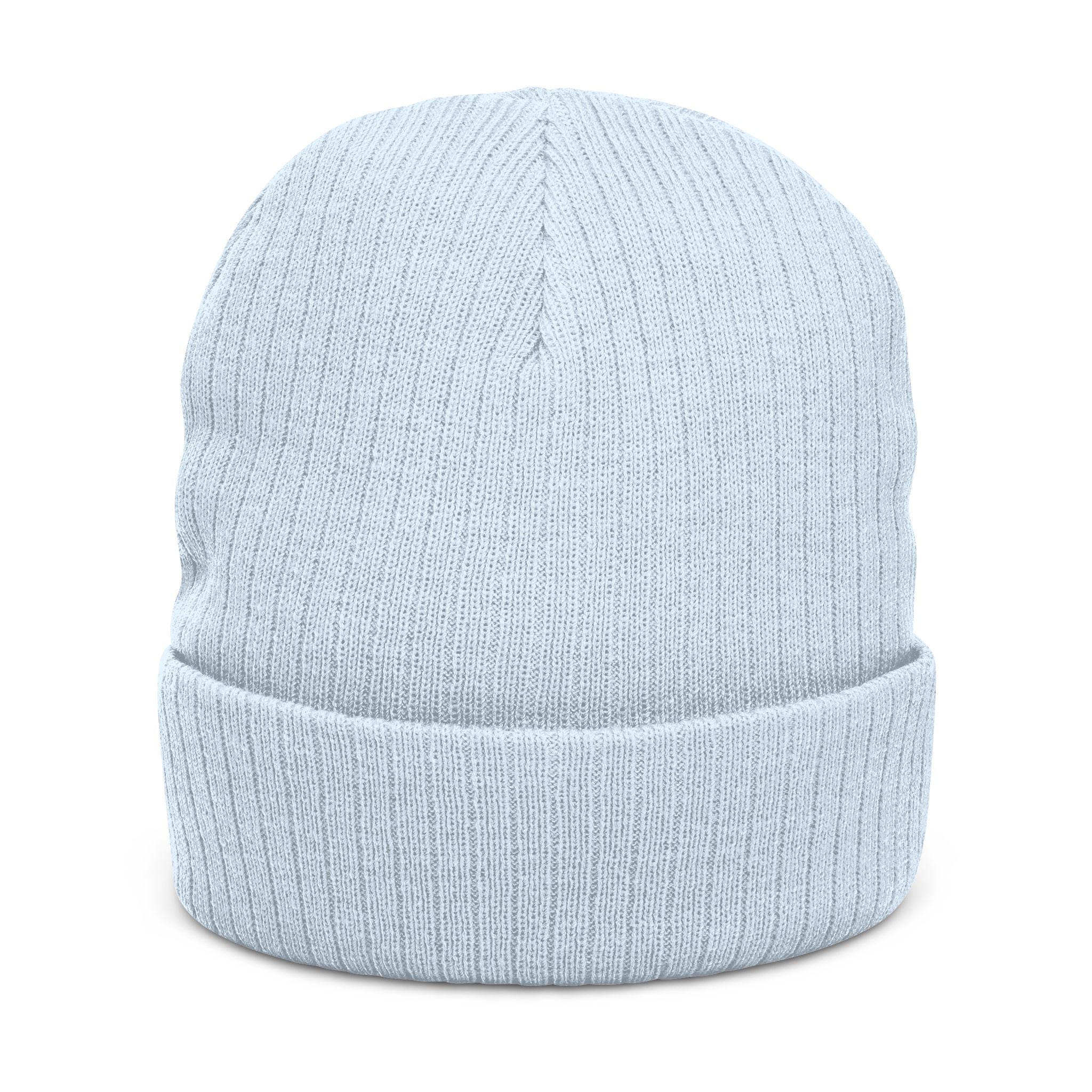 Embroidered ‘Stay Winning’ Ribbed Beanie – Black Knit Cuffed Hat