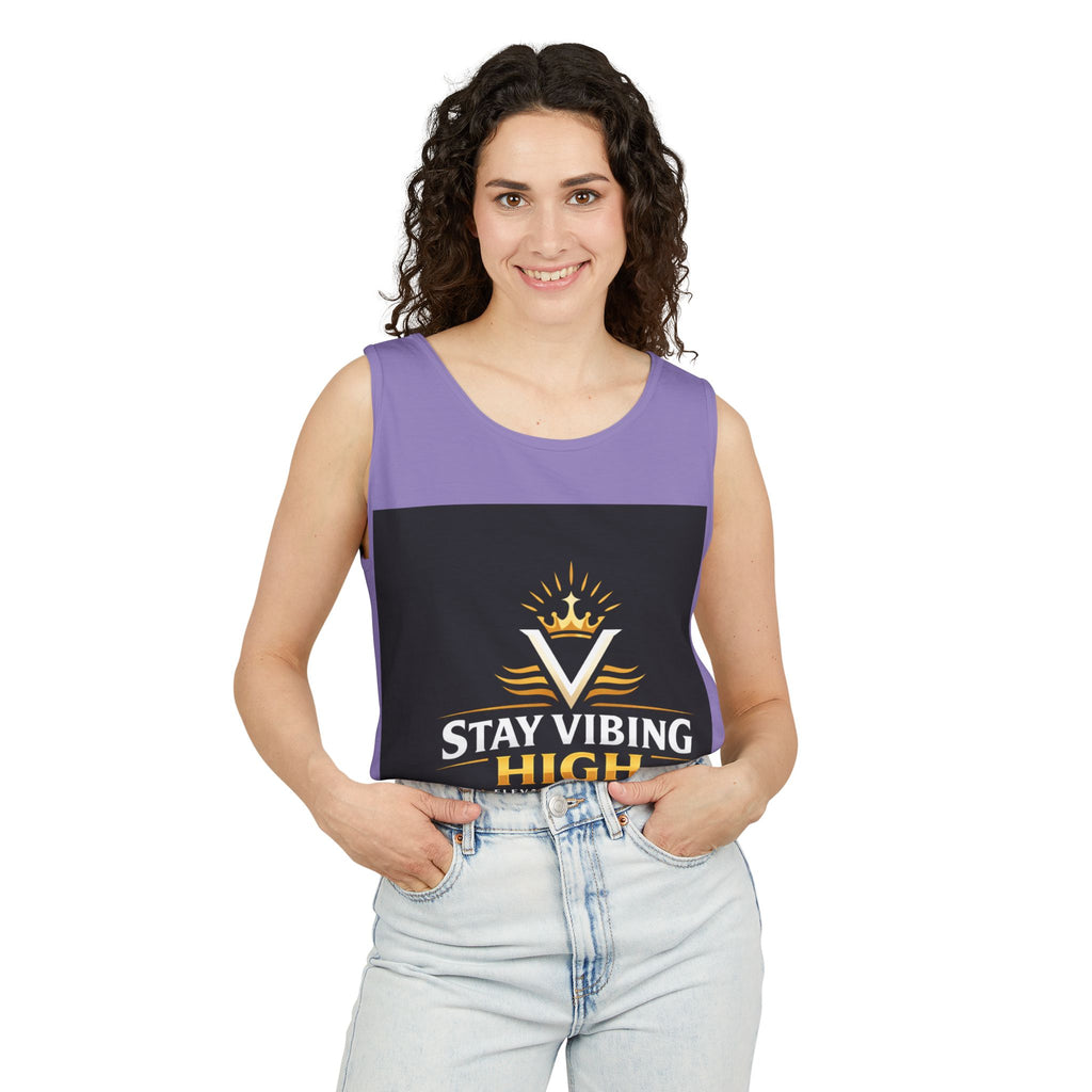 Stay Vibing High Tank Top — Motivational Crown Graphic Muscle Tee