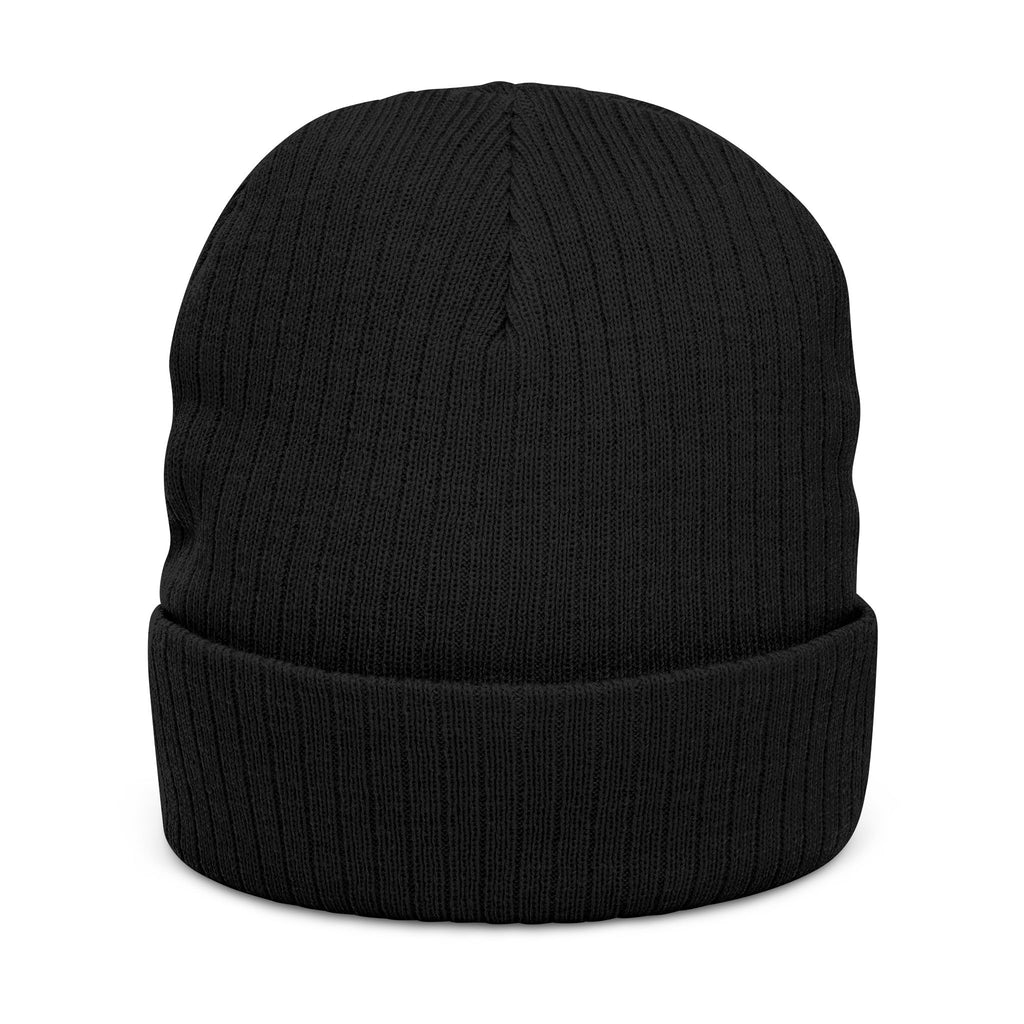 Embroidered ‘Stay Winning’ Ribbed Beanie – Black Knit Cuffed Hat