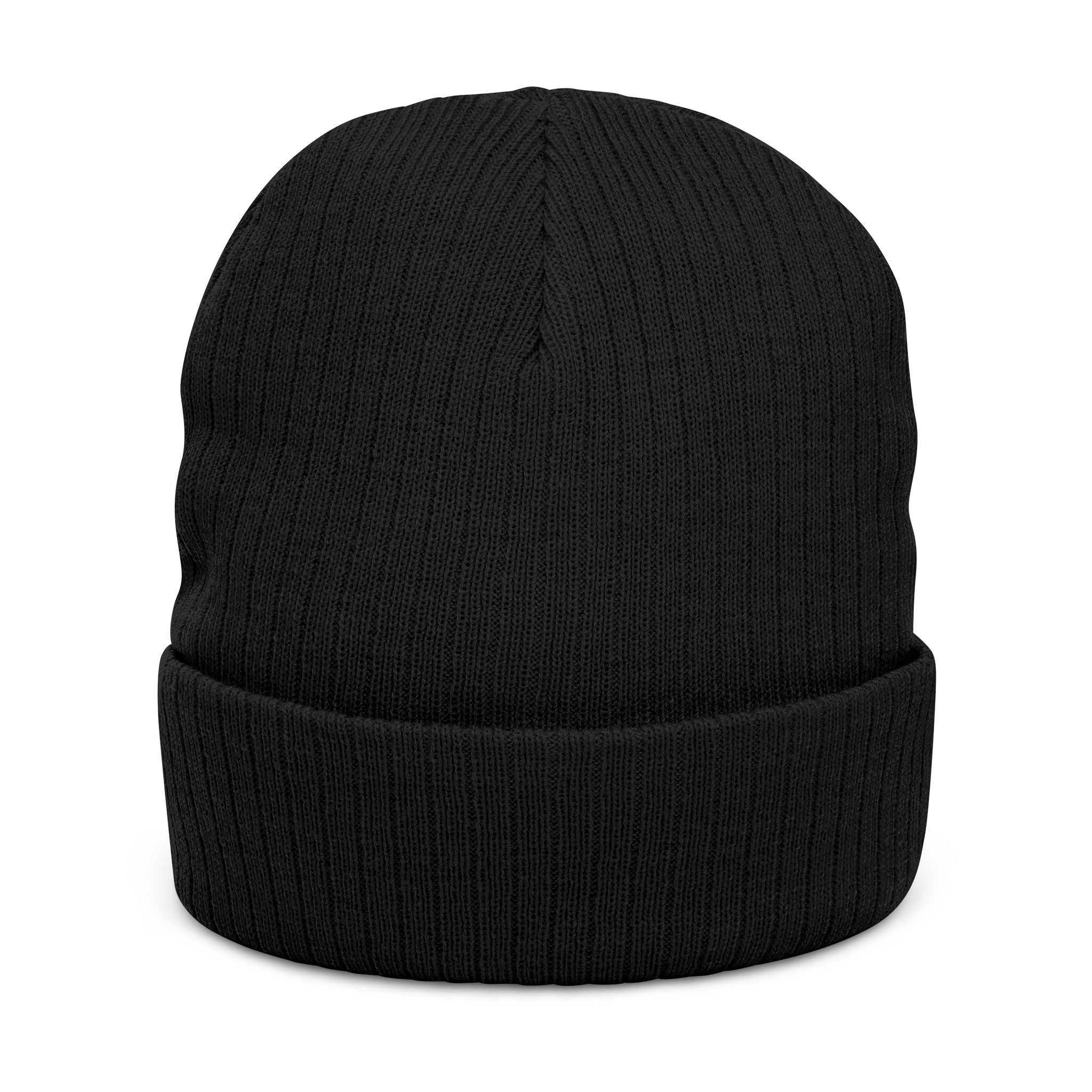 Embroidered ‘Stay Winning’ Ribbed Beanie – Black Knit Cuffed Hat