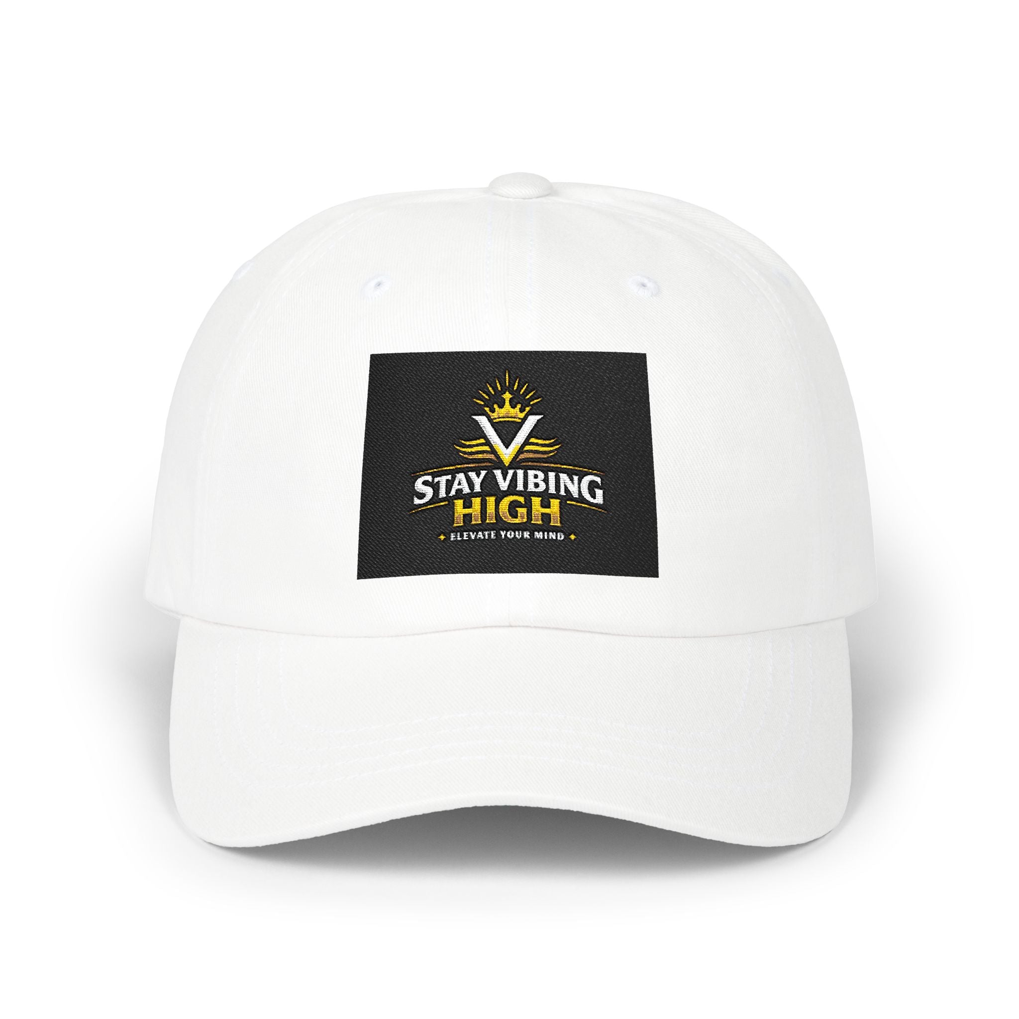 Stay Vibing High Dad Cap — Embroidered Retro Sunrise Hat