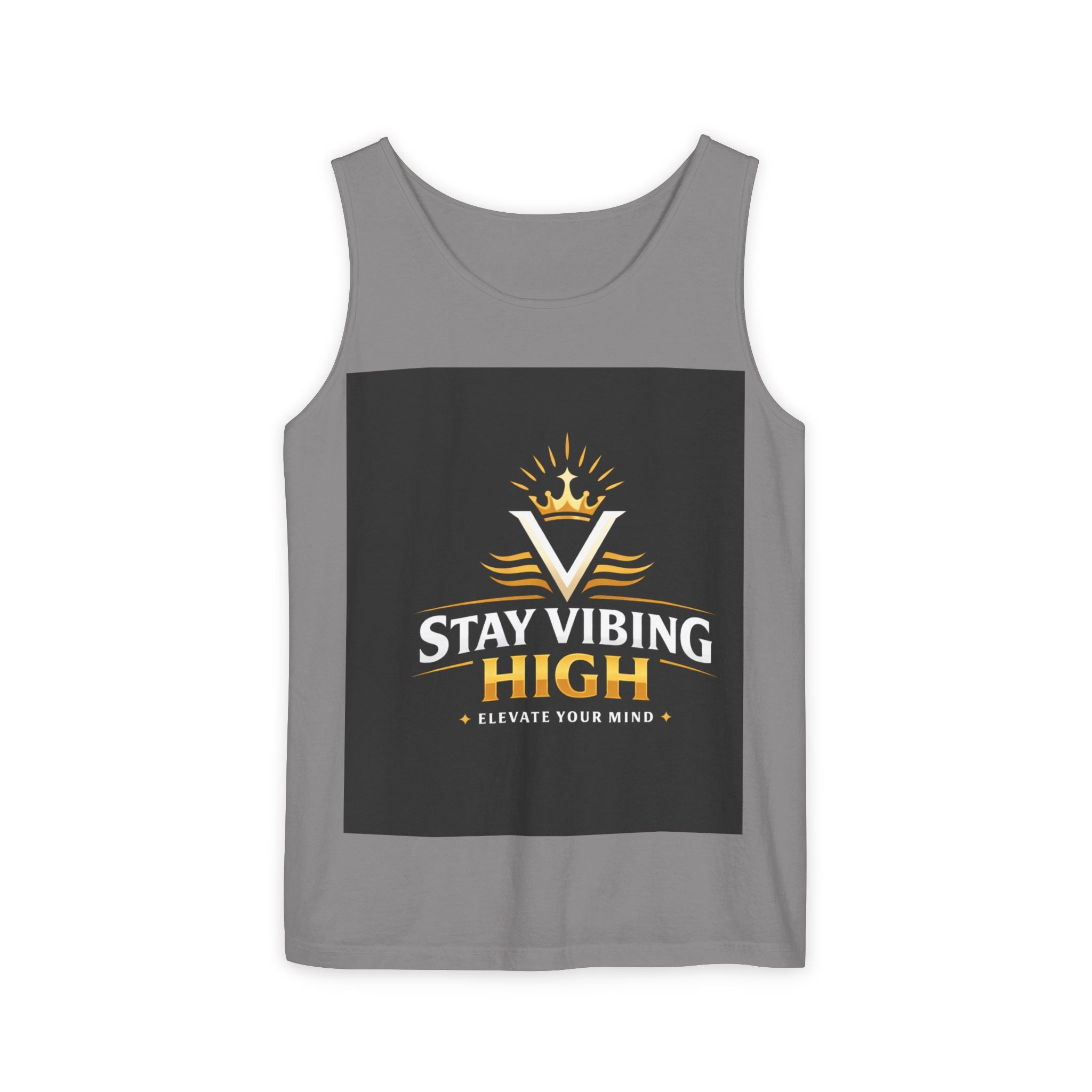 Stay Vibing High Tank Top — Motivational Crown Graphic Muscle Tee