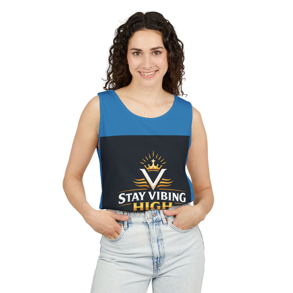 Stay Vibing High Tank Top — Motivational Crown Graphic Muscle Tee