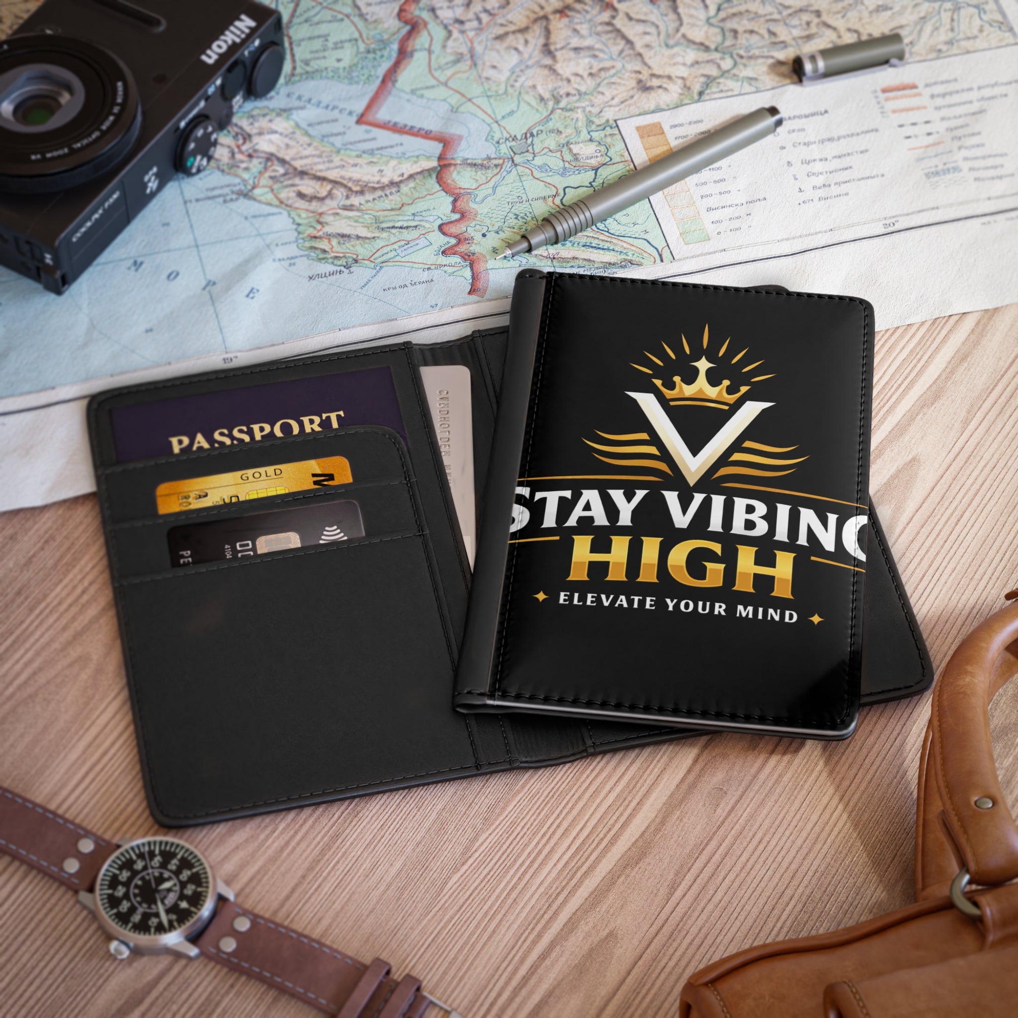 Stay Vibing High Passport Cover — "Elevate Your Mind" Travel Passport Holder