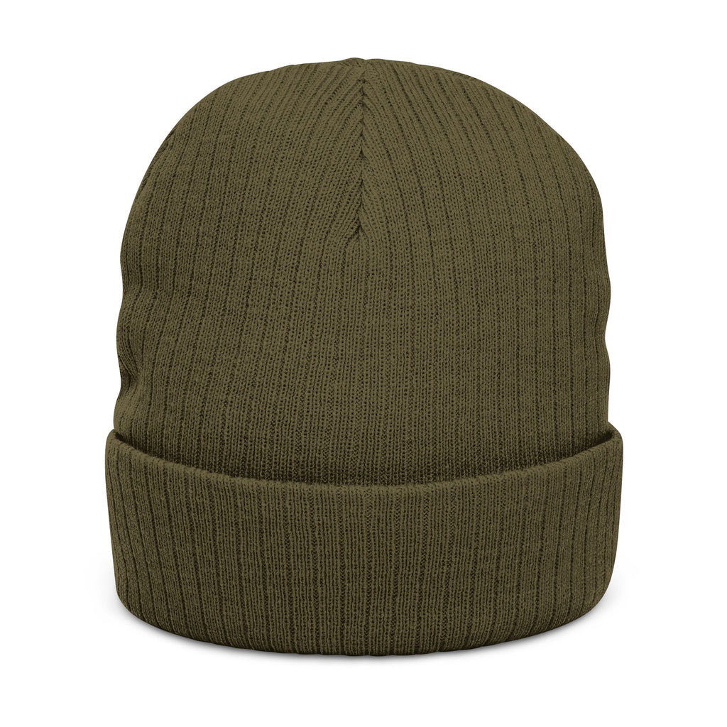 Embroidered ‘Stay Winning’ Ribbed Beanie – Black Knit Cuffed Hat