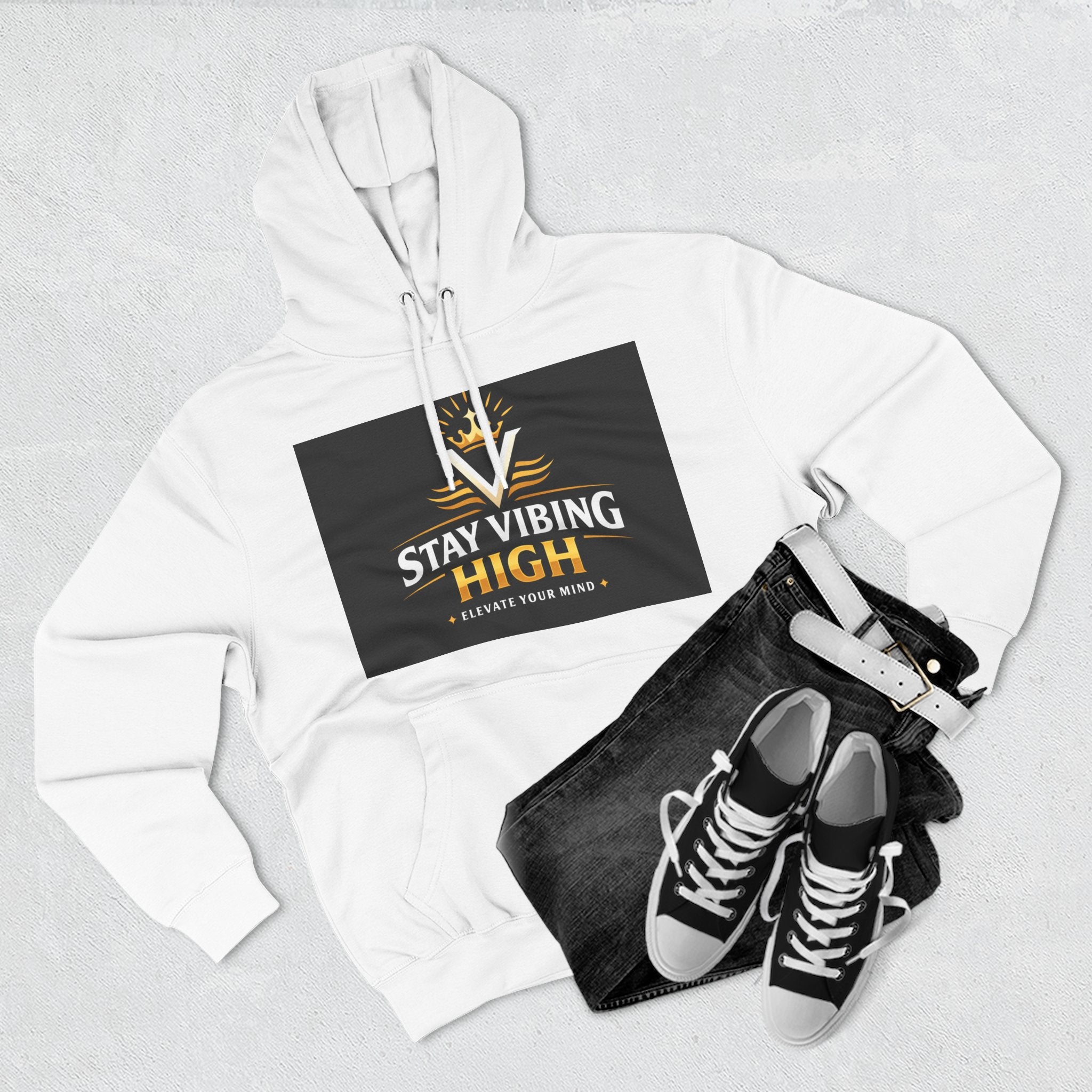 Stay Vibing High Hoodie — Inspirational Crown Graphic Pullover