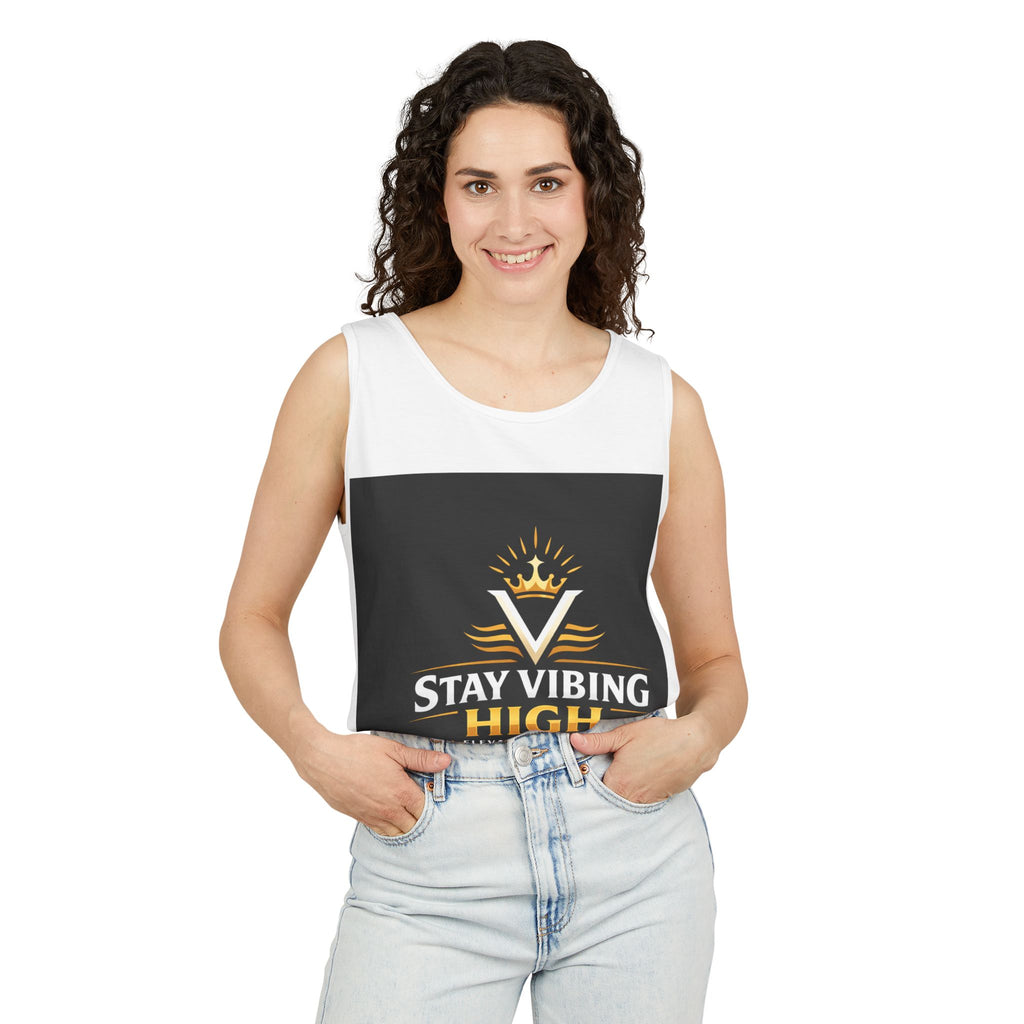 Stay Vibing High Tank Top — Motivational Crown Graphic Muscle Tee