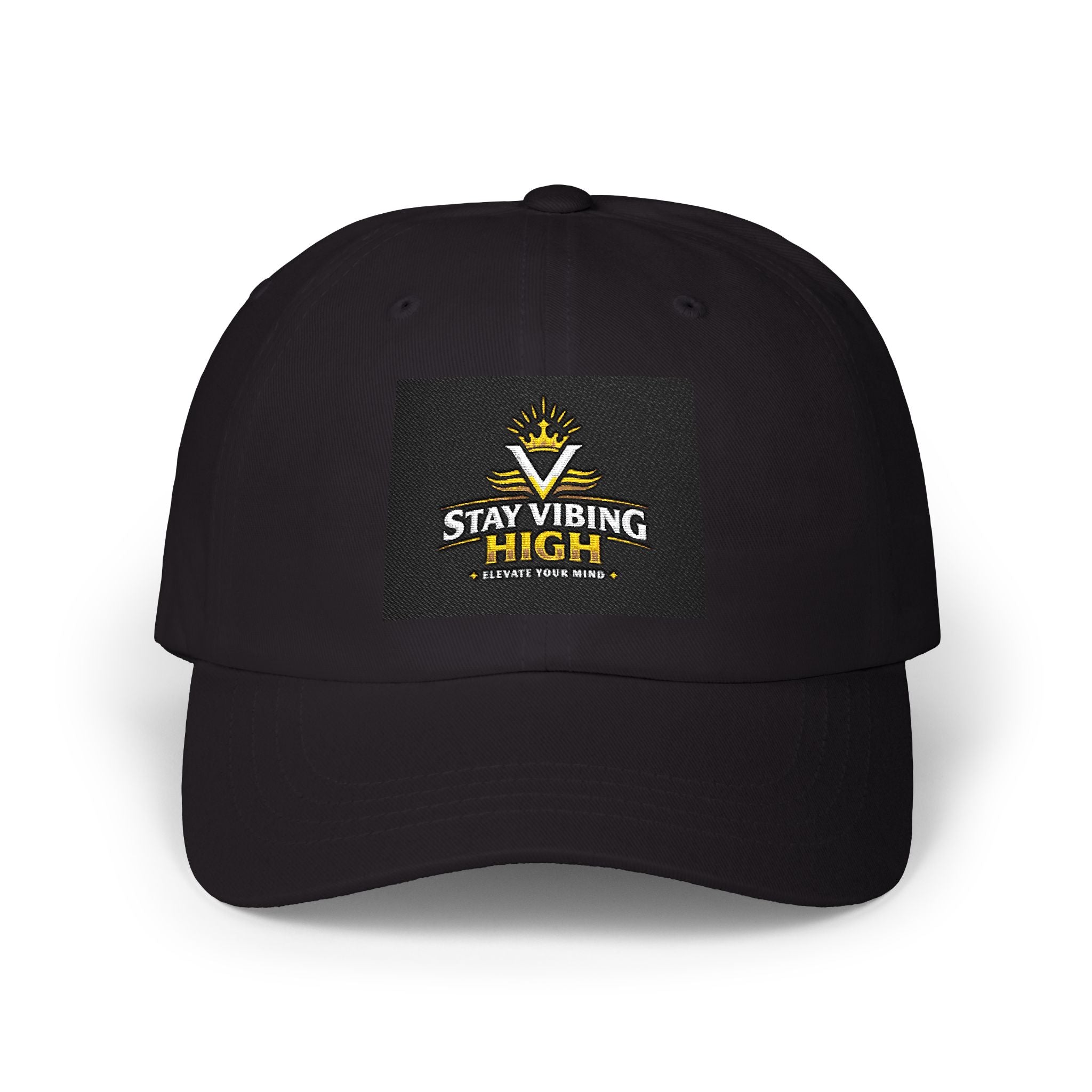 Stay Vibing High Dad Cap — Embroidered Retro Sunrise Hat