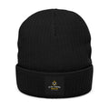 Embroidered ‘Stay Winning’ Ribbed Beanie – Black Knit Cuffed Hat