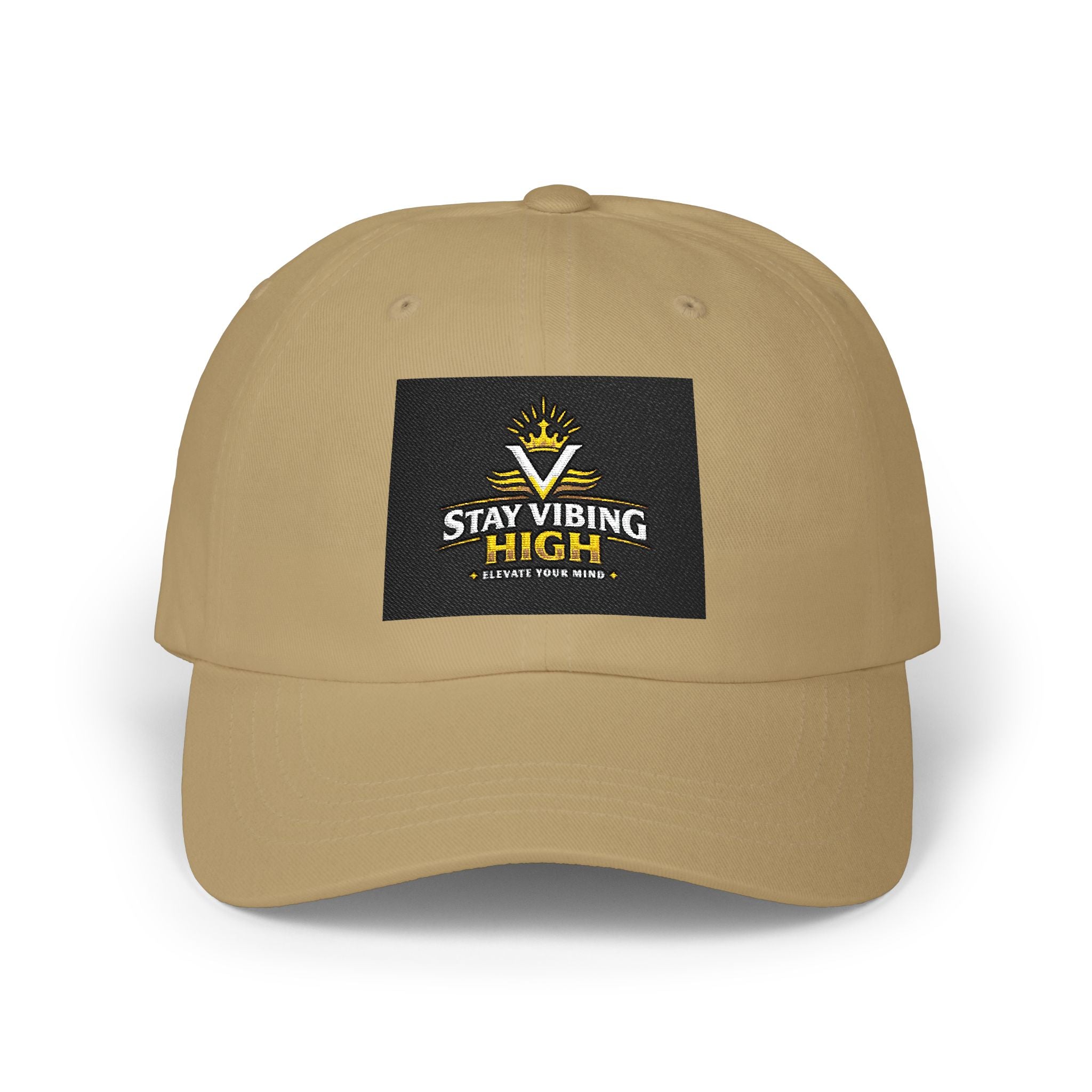 Stay Vibing High Dad Cap — Embroidered Retro Sunrise Hat