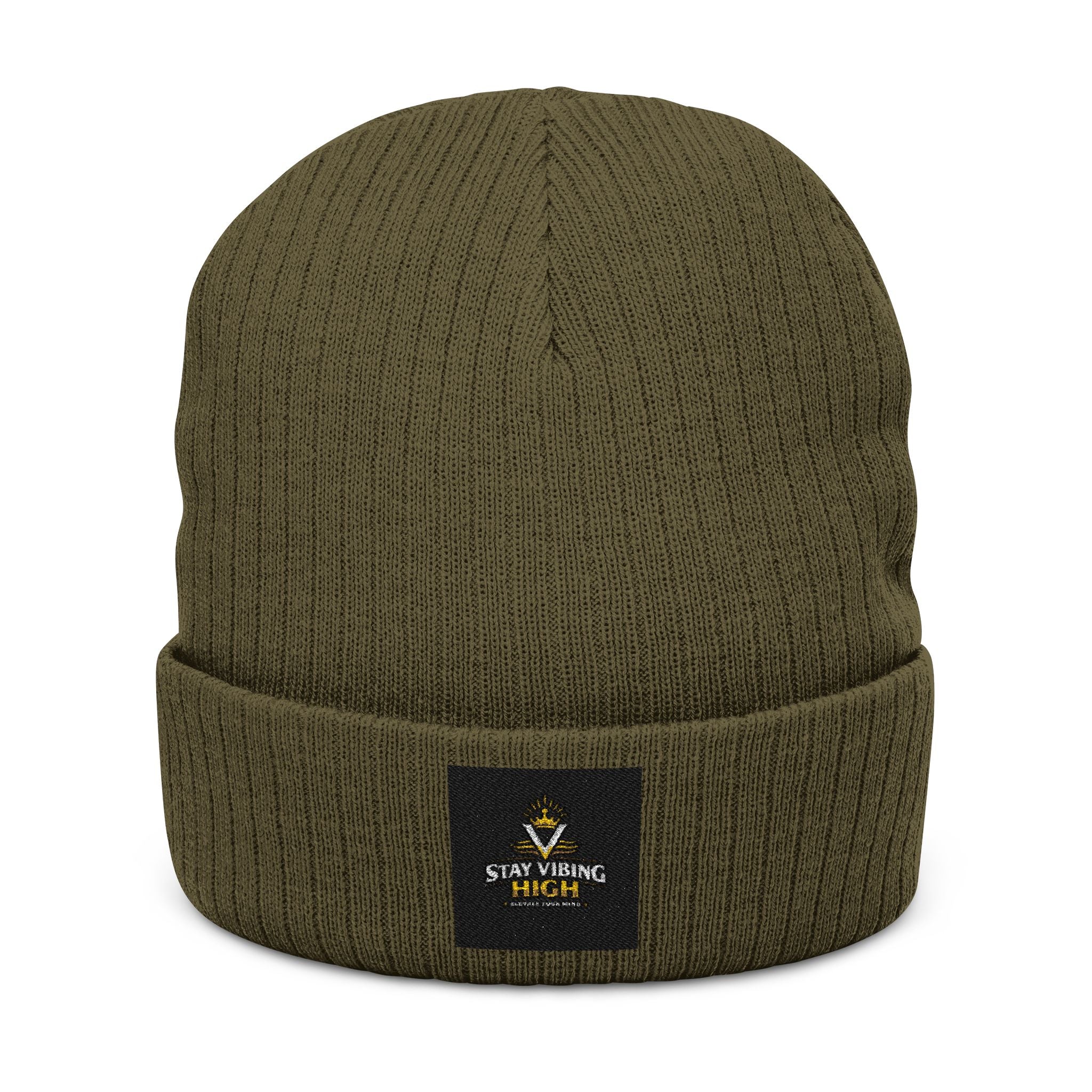 Embroidered ‘Stay Winning’ Ribbed Beanie – Black Knit Cuffed Hat