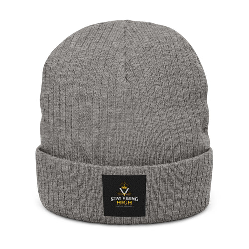 Embroidered ‘Stay Winning’ Ribbed Beanie – Black Knit Cuffed Hat