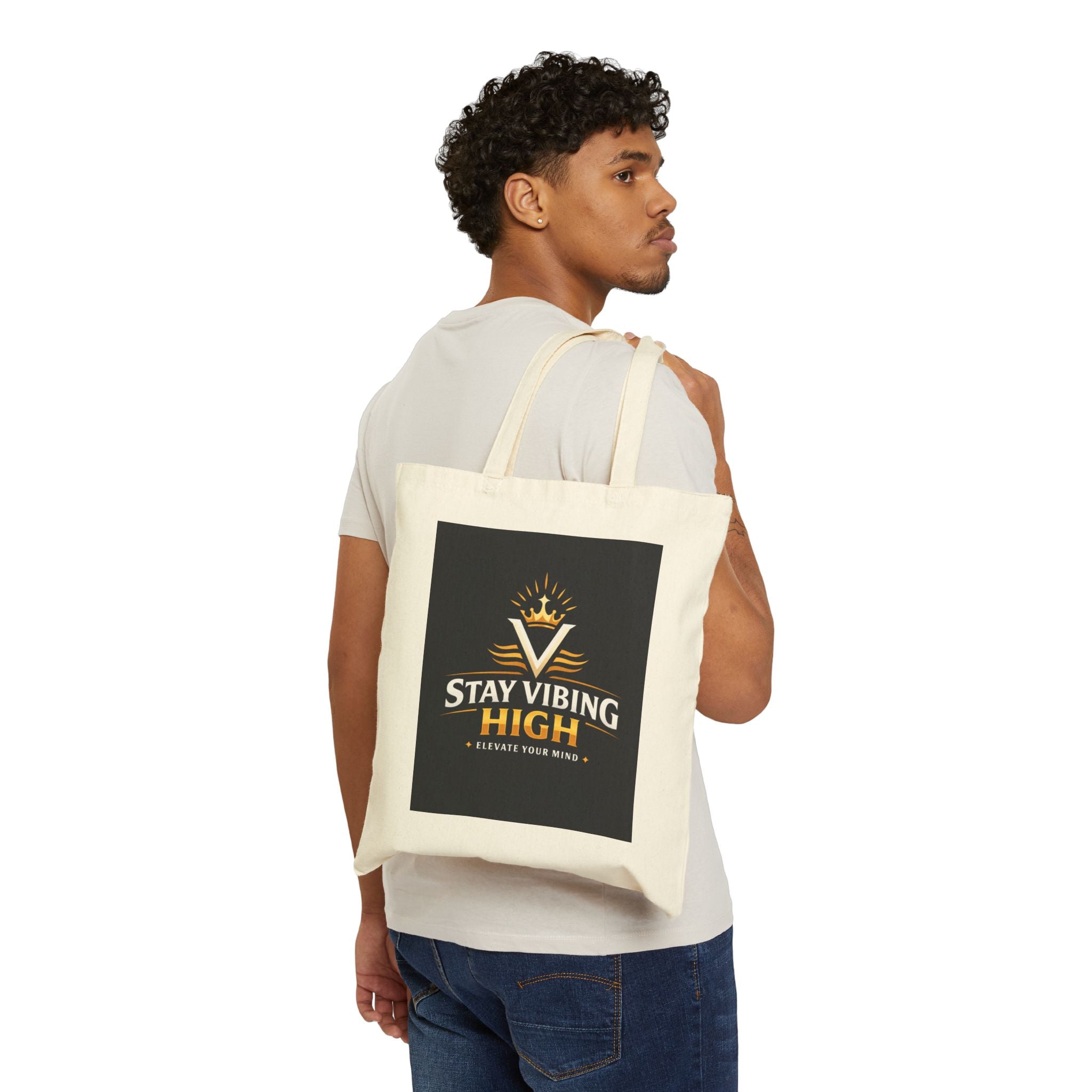 Stay Vibing High Canvas Tote - Inspirational Cotton Tote Bag