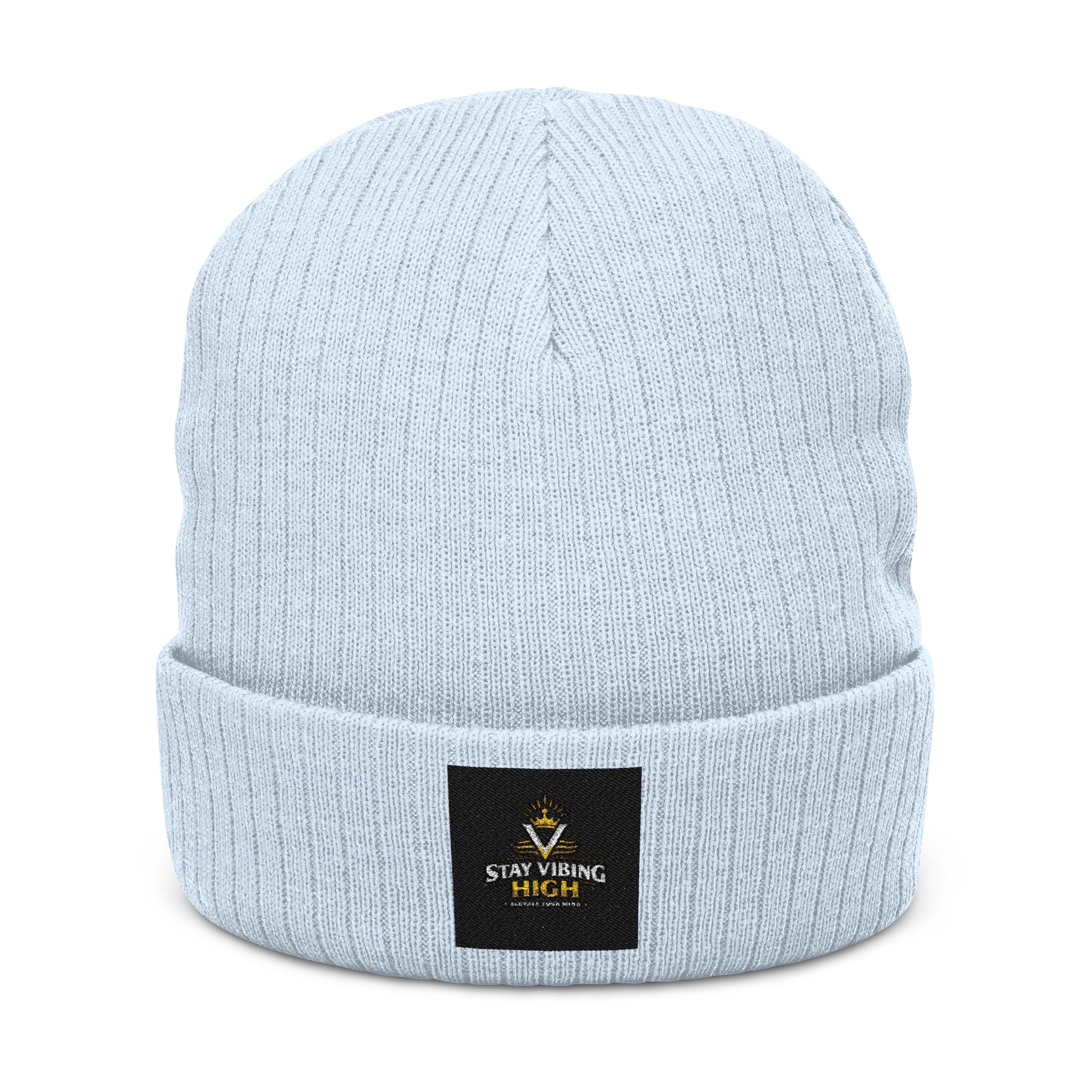 Embroidered ‘Stay Winning’ Ribbed Beanie – Black Knit Cuffed Hat