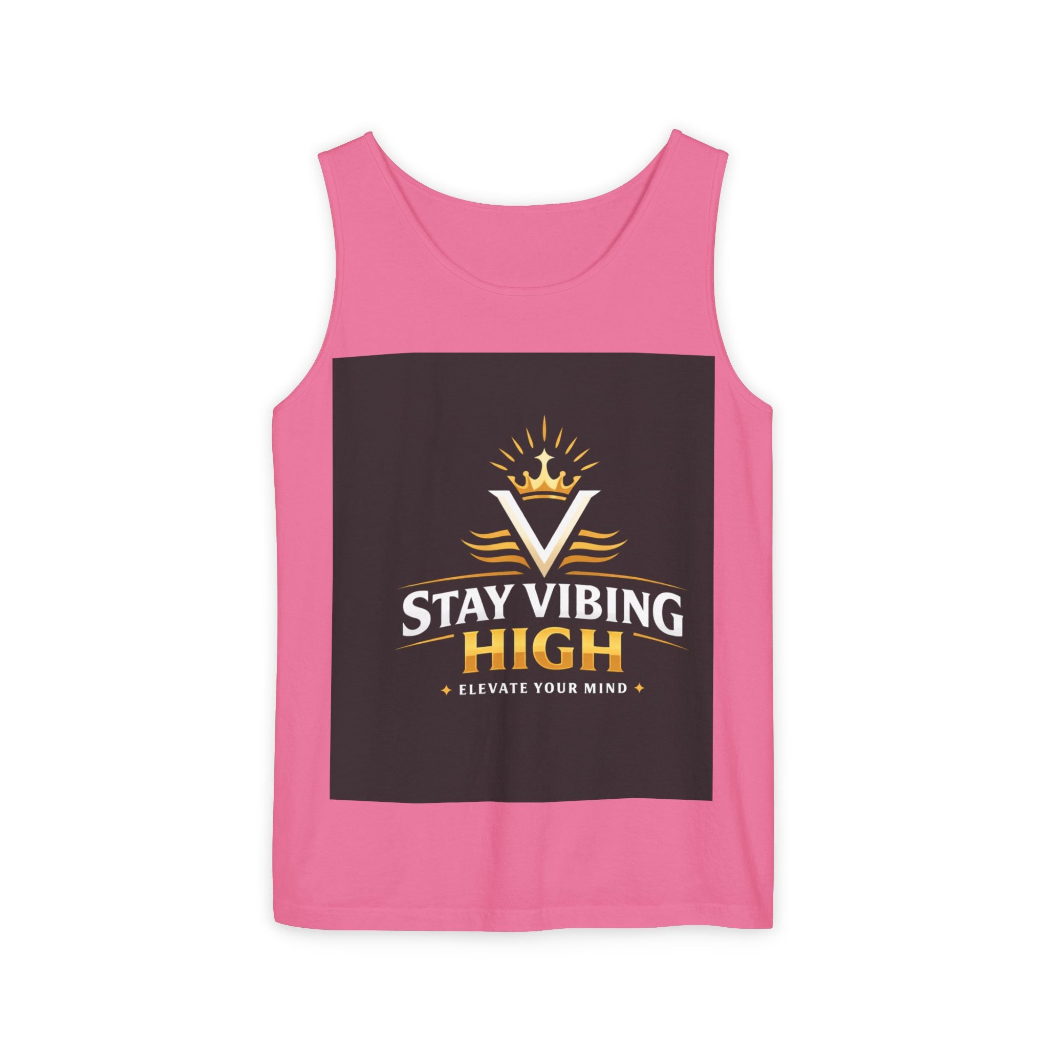 Stay Vibing High Tank Top — Motivational Crown Graphic Muscle Tee