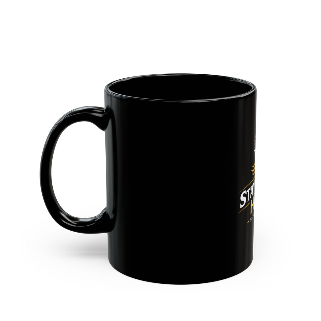 Stay Vibing High Mug — Black Ceramic Coffee Cup, “Stay Vibing High • Elevate Your Mind” Inspirational Gift