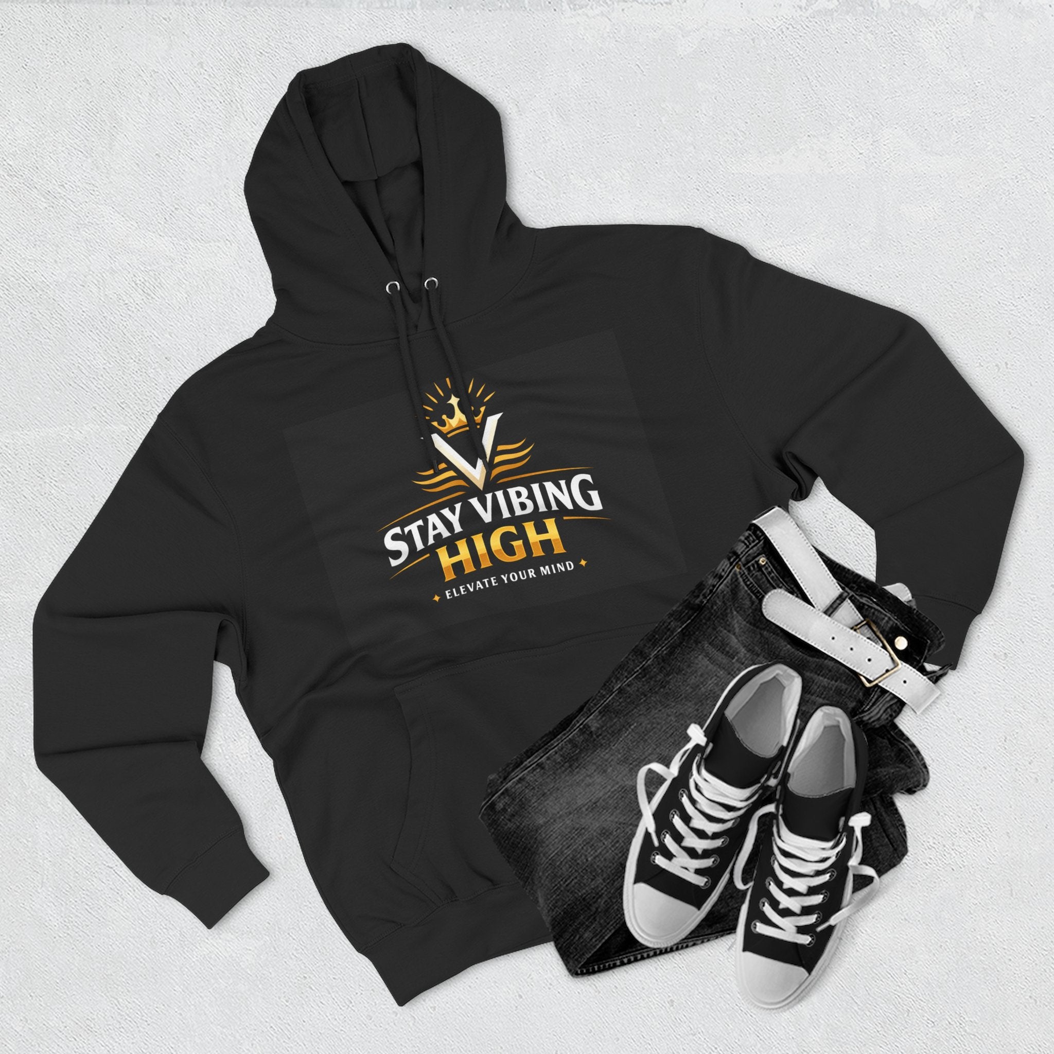 Stay Vibing High Hoodie — Inspirational Crown Graphic Pullover